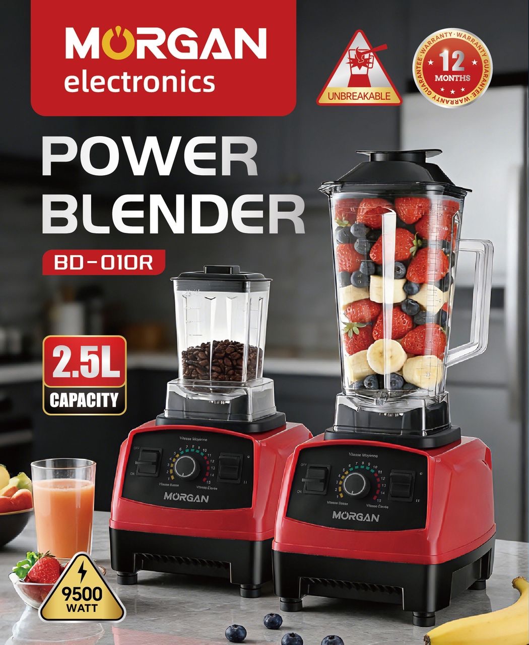 2.5L 2in1 Blender 9525 Powerful Motor