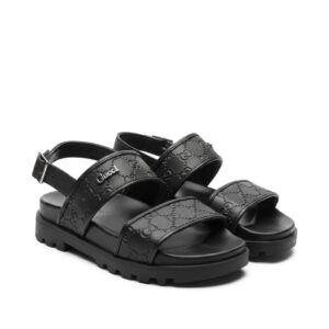 GUCCI GG EMBOSSED LEATHER PLATFORM SANDALS